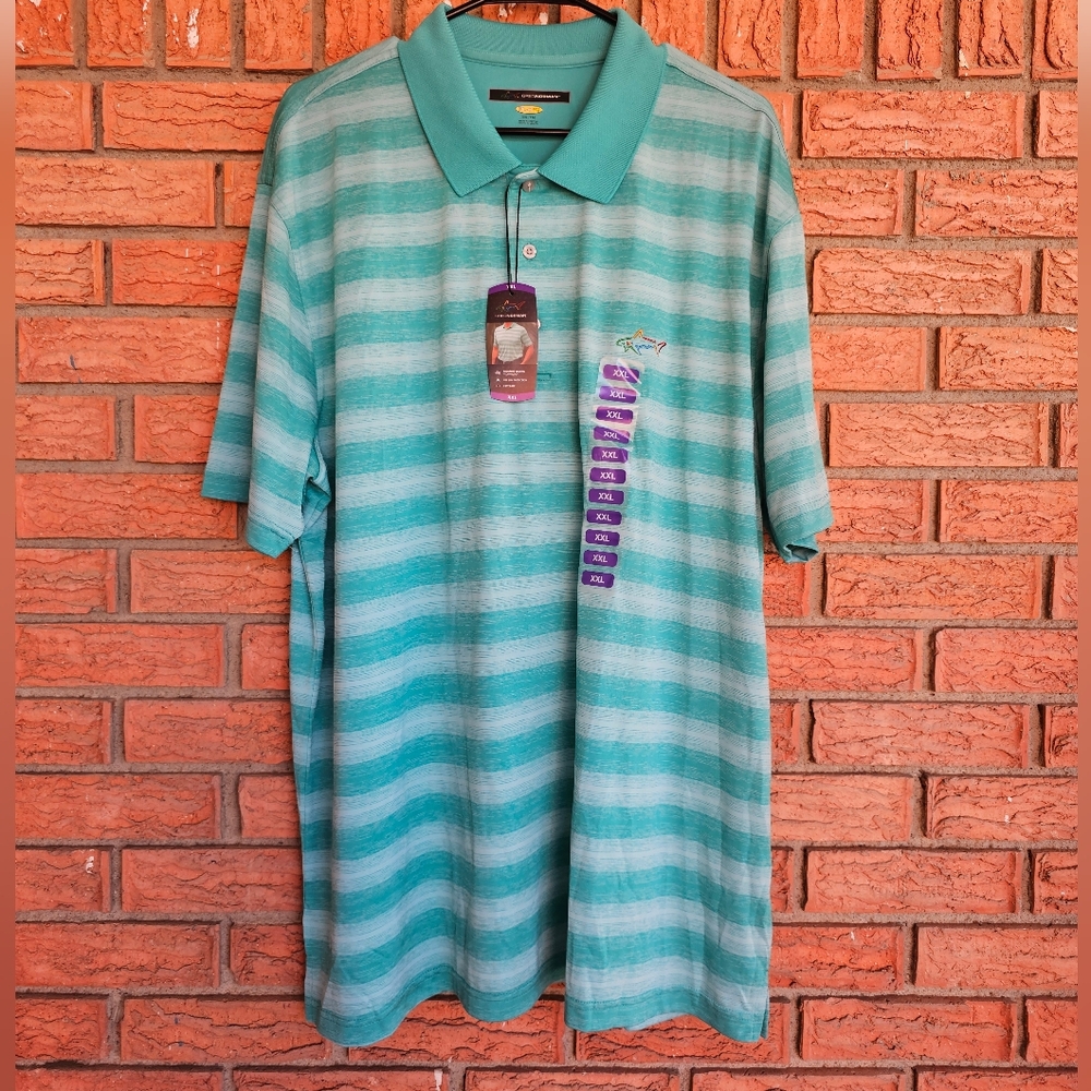 Greg Norman Play Dry Men's Teal Striped Polo Shirt